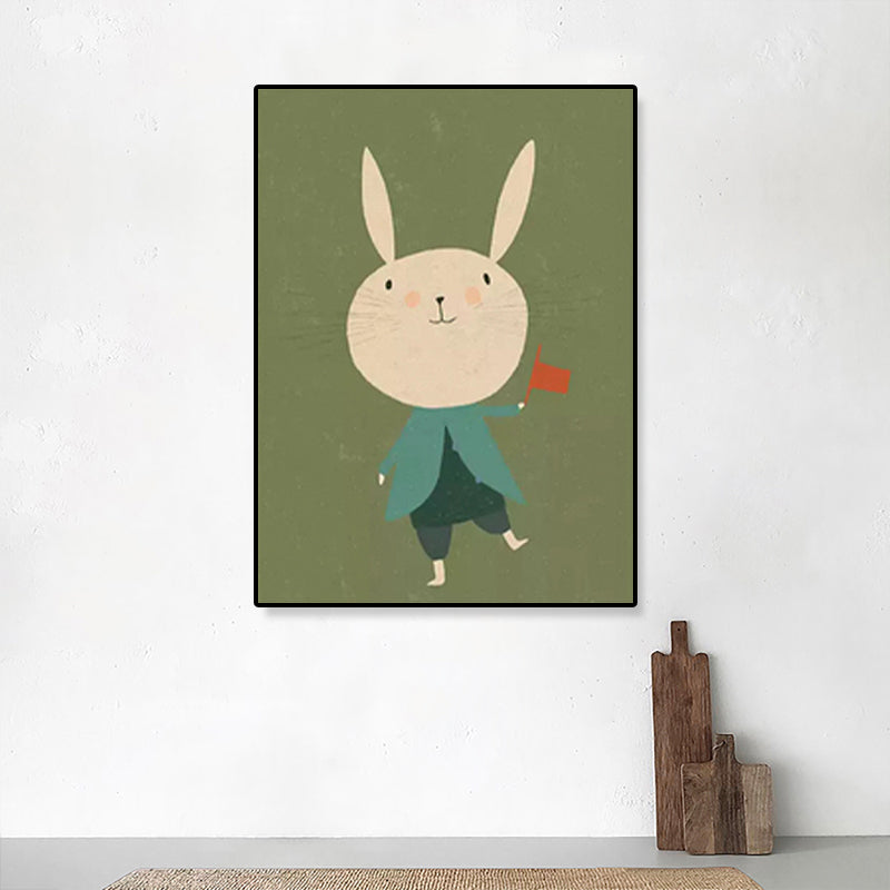 Cartoon Illustration Bunny Art Print Canvas Textured Pastel Wall Decor for Kids Room Clearhalo 'Art Gallery' 'Canvas Art' 'Kids' Arts' 1933367