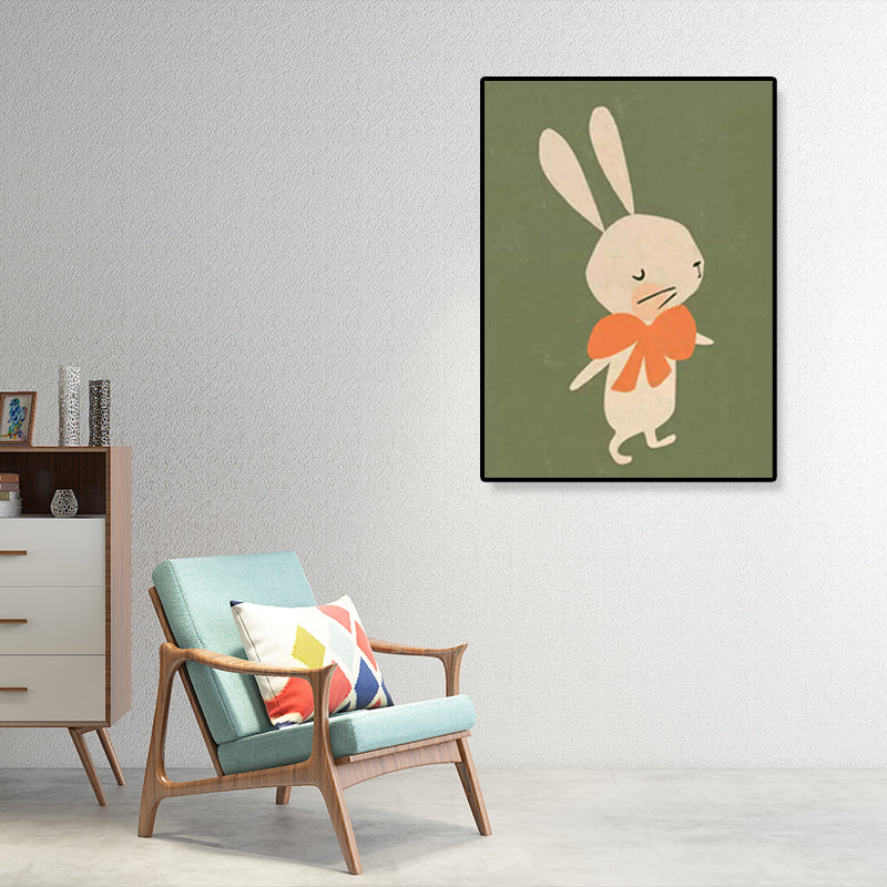 Cartoon Illustration Bunny Art Print Canvas Textured Pastel Wall Decor for Kids Room Red Clearhalo 'Art Gallery' 'Canvas Art' 'Kids' Arts' 1933370