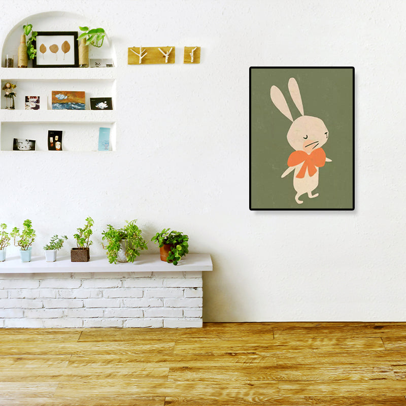 Cartoon Illustration Bunny Art Print Canvas Textured Pastel Wall Decor for Kids Room Clearhalo 'Art Gallery' 'Canvas Art' 'Kids' Arts' 1933372