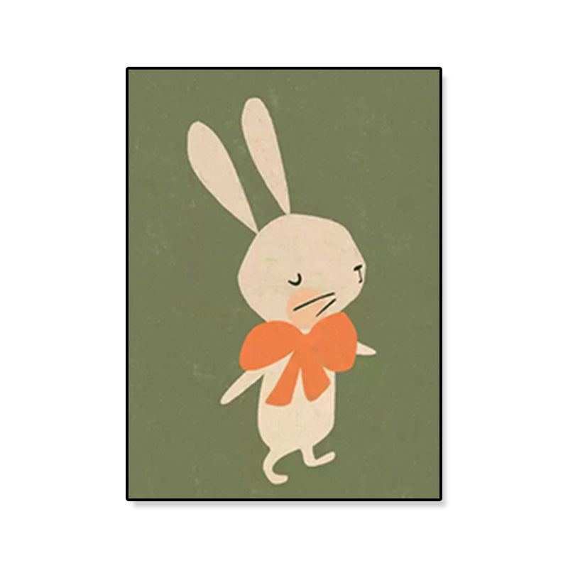 Cartoon Illustration Bunny Art Print Canvas Textured Pastel Wall Decor for Kids Room Clearhalo 'Art Gallery' 'Canvas Art' 'Kids' Arts' 1933373