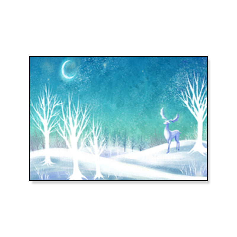 Soft Color Kids Wall Art Illustration Deer in the Late Night Forest Canvas Print for Bedroom Clearhalo 'Art Gallery' 'Canvas Art' 'Kids' Arts' 1933385