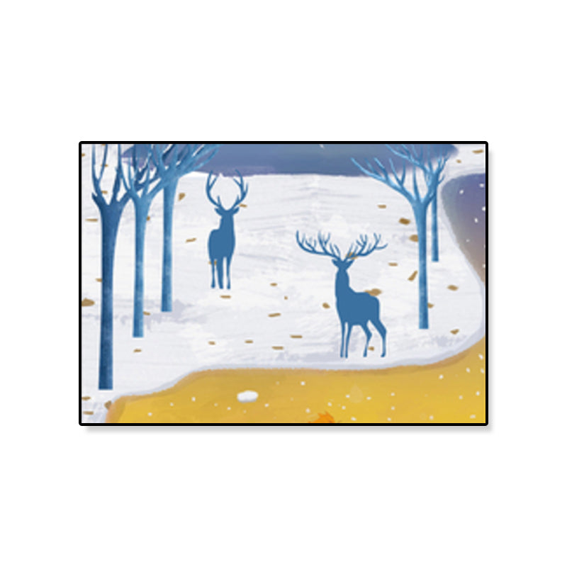 Soft Color Kids Wall Art Illustration Deer in the Late Night Forest Canvas Print for Bedroom Clearhalo 'Art Gallery' 'Canvas Art' 'Kids' Arts' 1933393