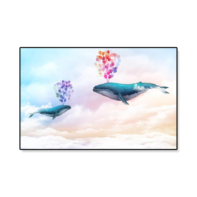 Dreamlike Flying Whales Canvas Art Childrens Bedroom Animal Wall Decor in Soft Color Clearhalo 'Art Gallery' 'Canvas Art' 'Kids' Arts' 1933436