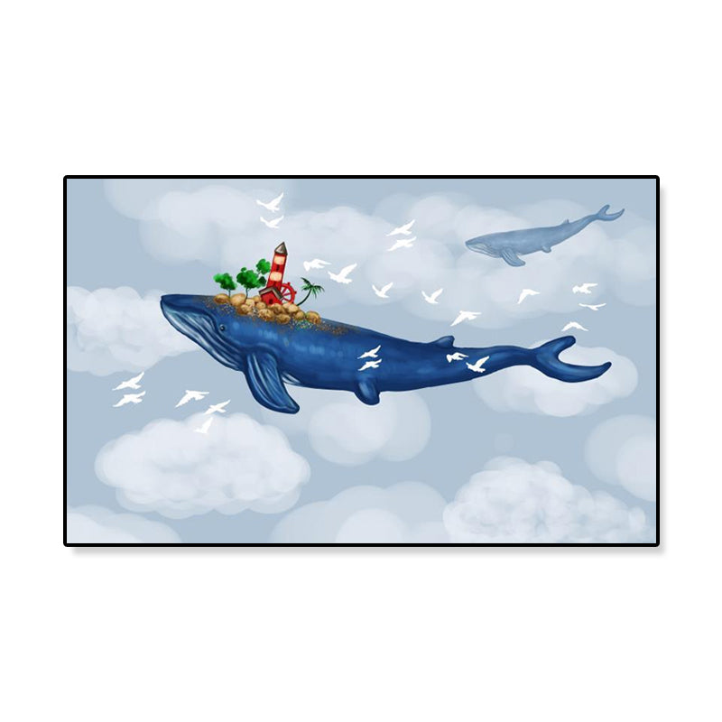 Dreamlike Flying Whales Canvas Art Childrens Bedroom Animal Wall Decor in Soft Color Clearhalo 'Art Gallery' 'Canvas Art' 'Kids' Arts' 1933443