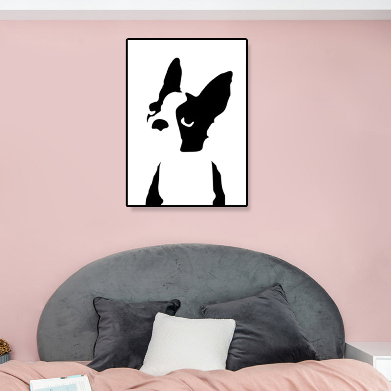 Black Puppy Drawing Wall Art Textured Kids Bedroom Canvas Print on White, Optional Sizes Clearhalo 'Art Gallery' 'Canvas Art' 'Kids' Arts' 1933456
