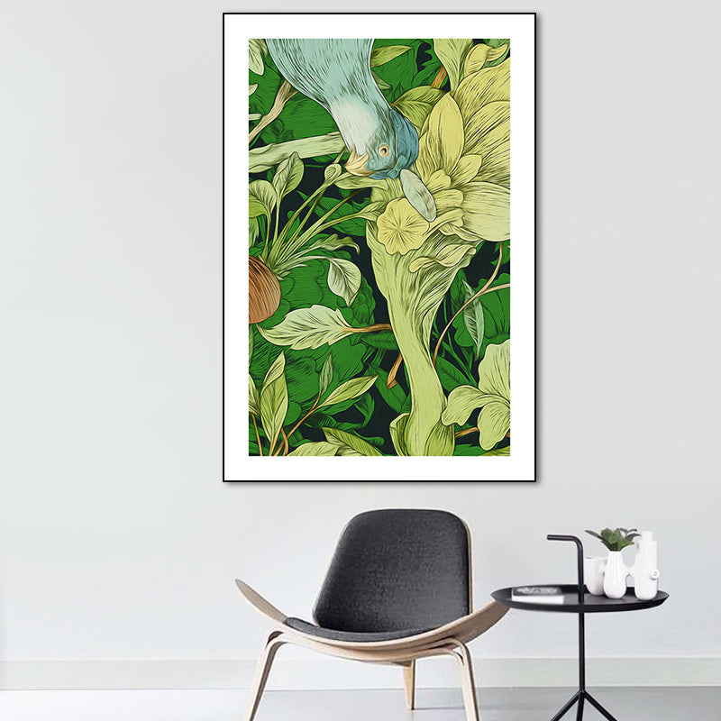 Green Childrens Art Wall Decor Illustration Bird and Flower Canvas Print for Dining Room Green Design 1 Clearhalo 'Art Gallery' 'Canvas Art' 'Kids' Arts' 1933462