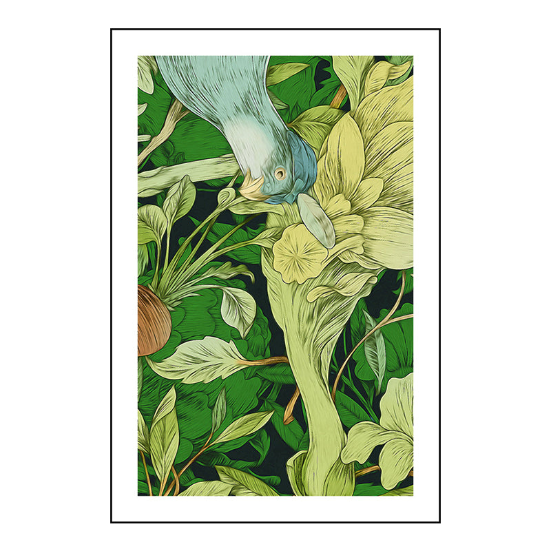 Green Childrens Art Wall Decor Illustration Bird and Flower Canvas Print for Dining Room Clearhalo 'Art Gallery' 'Canvas Art' 'Kids' Arts' 1933465