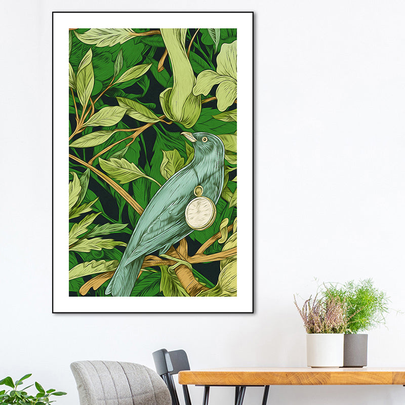 Green Childrens Art Wall Decor Illustration Bird and Flower Canvas Print for Dining Room Green Design 2 Clearhalo 'Art Gallery' 'Canvas Art' 'Kids' Arts' 1933469