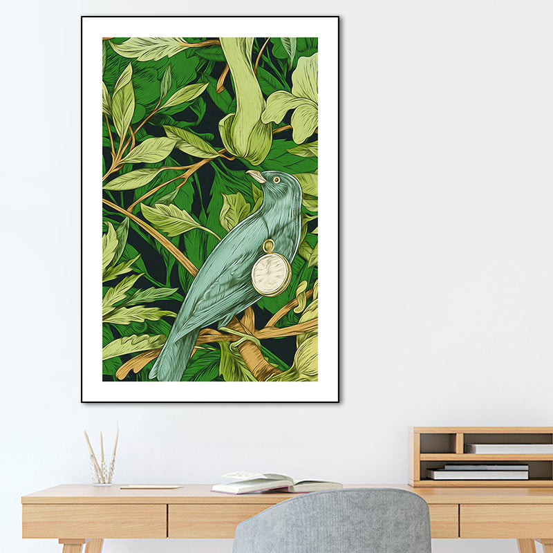 Green Childrens Art Wall Decor Illustration Bird and Flower Canvas Print for Dining Room Clearhalo 'Art Gallery' 'Canvas Art' 'Kids' Arts' 1933471