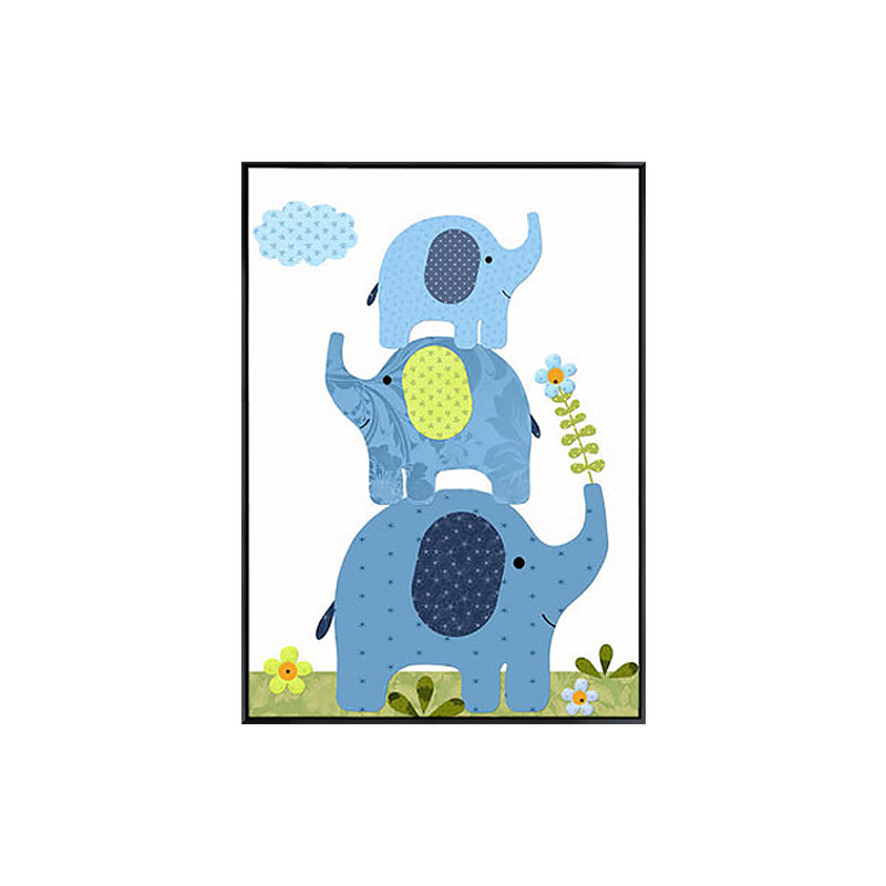 Elephant Canvas Wall Art Cartoon Cute Animal Pattern Wall Decor in Blue for Nursery Clearhalo 'Art Gallery' 'Canvas Art' 'Kids' Arts' 1933490