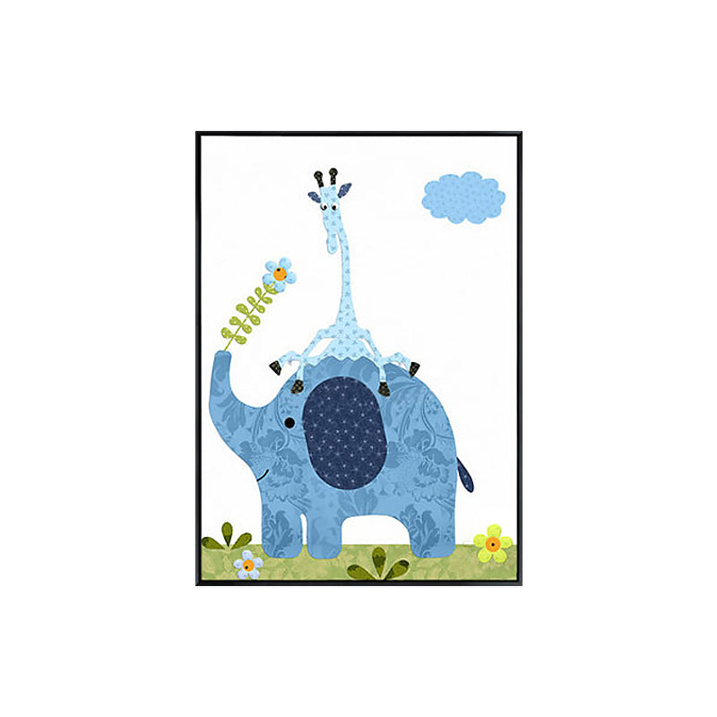 Elephant Canvas Wall Art Cartoon Cute Animal Pattern Wall Decor in Blue for Nursery Clearhalo 'Art Gallery' 'Canvas Art' 'Kids' Arts' 1933497