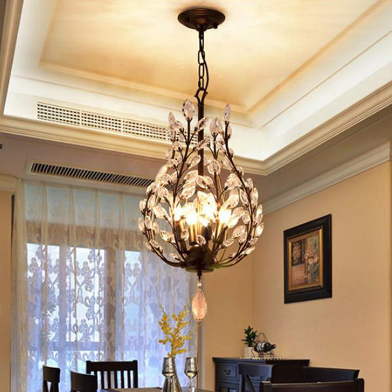 Black Laurel Hanging Chandelier Simplicity 4 Bulbs Clear Crystal Suspended Lighting Fixture for Dining Room Clearhalo 'Ceiling Lights' 'Chandeliers' 'Modern Chandeliers' 'Modern' Lighting' 1933508