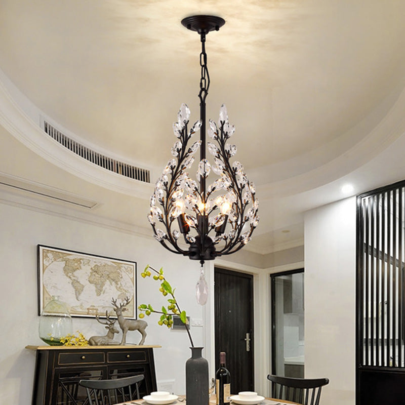 Black Laurel Hanging Chandelier Simplicity 4 Bulbs Clear Crystal Suspended Lighting Fixture for Dining Room Clearhalo 'Ceiling Lights' 'Chandeliers' 'Modern Chandeliers' 'Modern' Lighting' 1933510