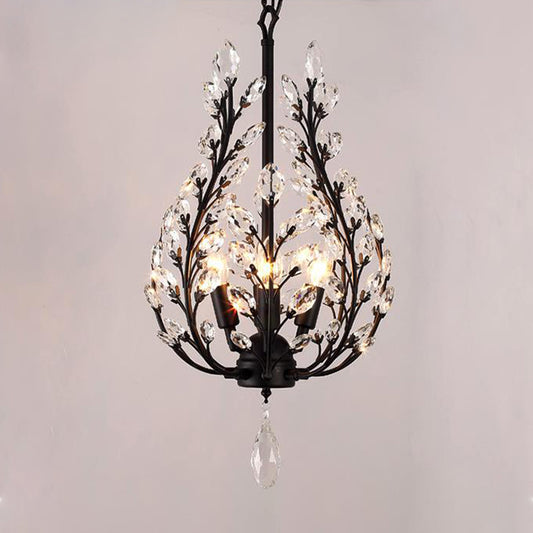 Black Laurel Hanging Chandelier Simplicity 4 Bulbs Clear Crystal Suspended Lighting Fixture for Dining Room Clearhalo 'Ceiling Lights' 'Chandeliers' 'Modern Chandeliers' 'Modern' Lighting' 1933511