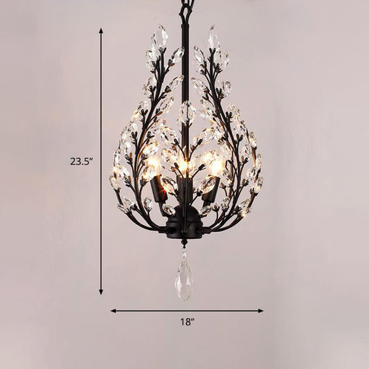 Black Laurel Hanging Chandelier Simplicity 4 Bulbs Clear Crystal Suspended Lighting Fixture for Dining Room Clearhalo 'Ceiling Lights' 'Chandeliers' 'Modern Chandeliers' 'Modern' Lighting' 1933512