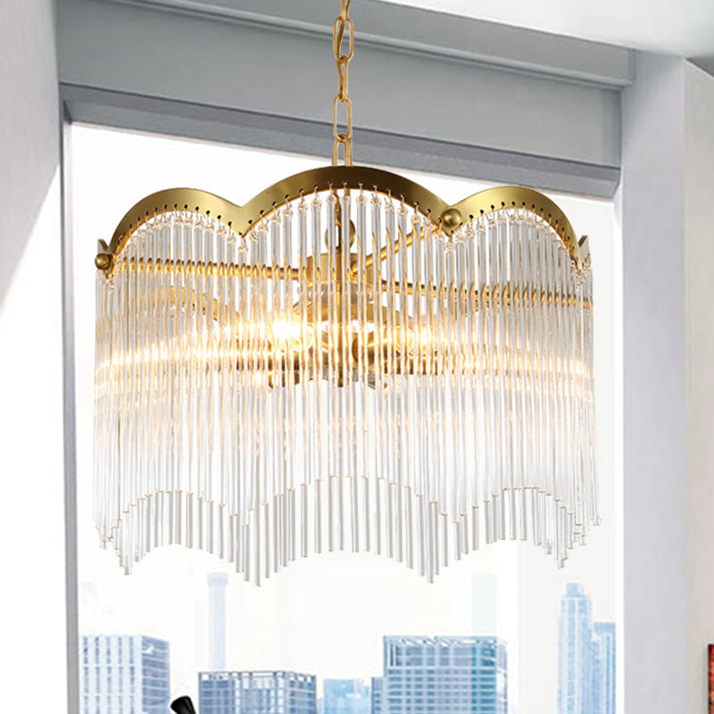 3/6 Heads Kitchen Hanging Chandelier Modern Gold Ceiling Lamp with Circular Crystal Rod Shade Clearhalo 'Ceiling Lights' 'Chandeliers' 'Modern Chandeliers' 'Modern' Lighting' 1933536