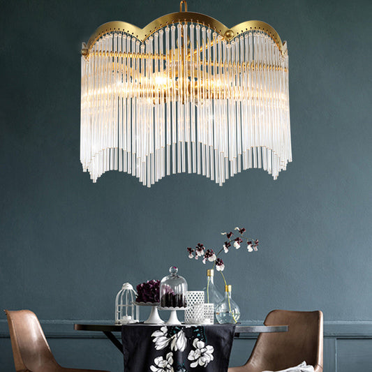 3/6 Heads Kitchen Hanging Chandelier Modern Gold Ceiling Lamp with Circular Crystal Rod Shade 3 Gold Clearhalo 'Ceiling Lights' 'Chandeliers' 'Modern Chandeliers' 'Modern' Lighting' 1933537