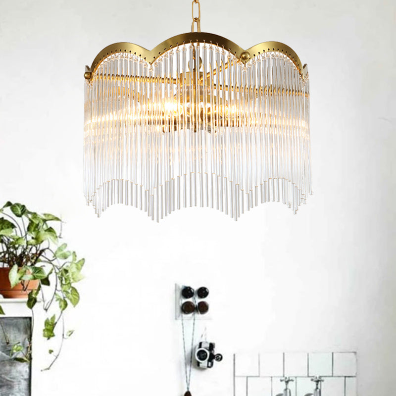 3/6 Heads Kitchen Hanging Chandelier Modern Gold Ceiling Lamp with Circular Crystal Rod Shade Clearhalo 'Ceiling Lights' 'Chandeliers' 'Modern Chandeliers' 'Modern' Lighting' 1933538