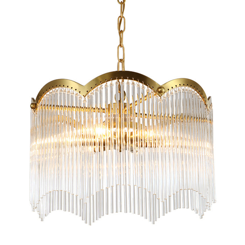 3/6 Heads Kitchen Hanging Chandelier Modern Gold Ceiling Lamp with Circular Crystal Rod Shade Clearhalo 'Ceiling Lights' 'Chandeliers' 'Modern Chandeliers' 'Modern' Lighting' 1933539