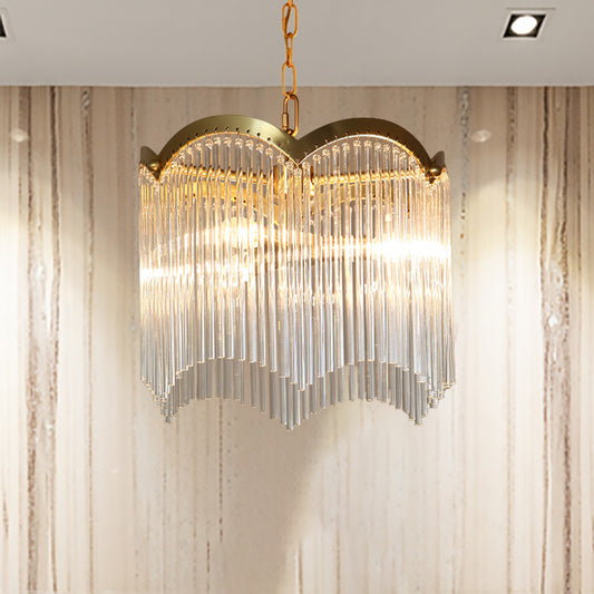 3/6 Heads Kitchen Hanging Chandelier Modern Gold Ceiling Lamp with Circular Crystal Rod Shade 6 Gold Clearhalo 'Ceiling Lights' 'Chandeliers' 'Modern Chandeliers' 'Modern' Lighting' 1933541