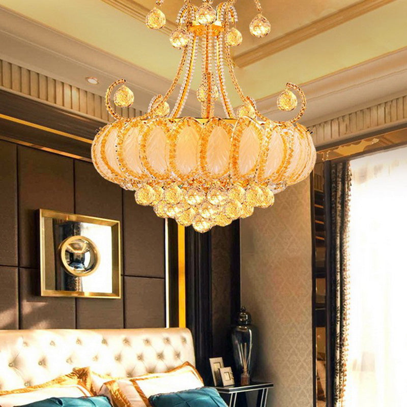Modernist Waterfall Chandelier Clear Crystal Orb 5-Head Living Room Pendant Light Fixture in Chrome/Gold Clearhalo 'Ceiling Lights' 'Chandeliers' 'Modern Chandeliers' 'Modern' Lighting' 1933546