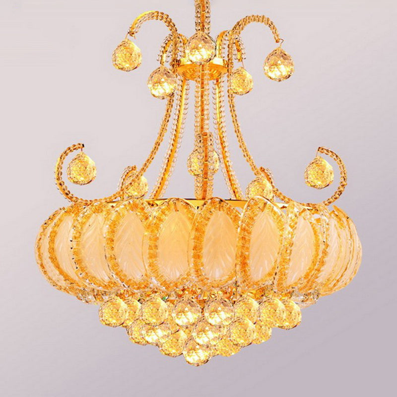 Modernist Waterfall Chandelier Clear Crystal Orb 5-Head Living Room Pendant Light Fixture in Chrome/Gold Clearhalo 'Ceiling Lights' 'Chandeliers' 'Modern Chandeliers' 'Modern' Lighting' 1933548