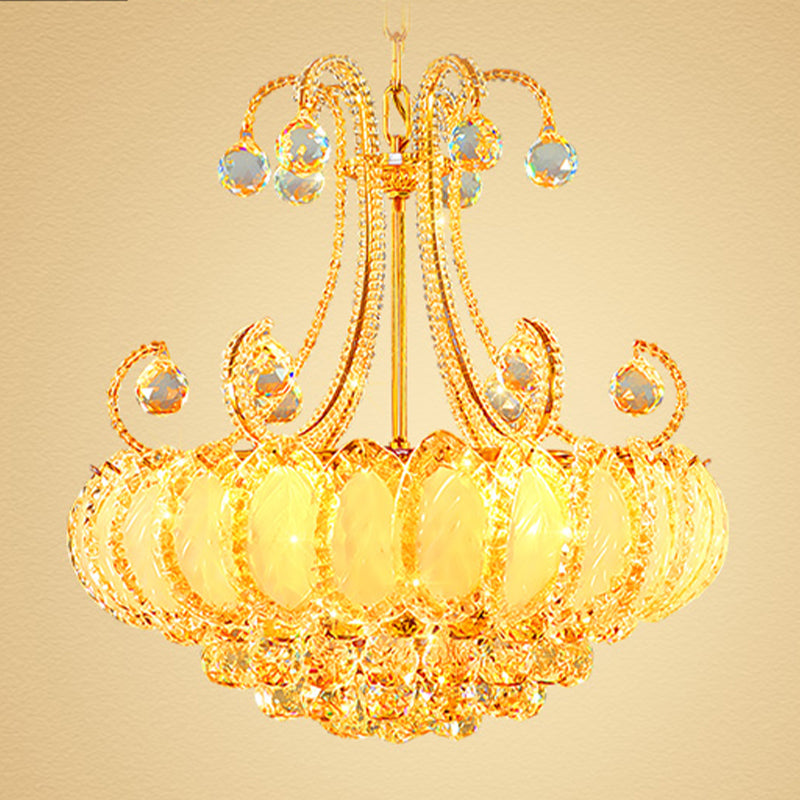 Modernist Waterfall Chandelier Clear Crystal Orb 5-Head Living Room Pendant Light Fixture in Chrome/Gold Clearhalo 'Ceiling Lights' 'Chandeliers' 'Modern Chandeliers' 'Modern' Lighting' 1933549