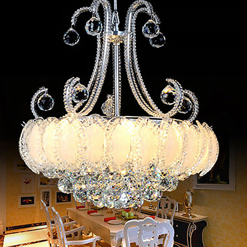 Modernist Waterfall Chandelier Clear Crystal Orb 5-Head Living Room Pendant Light Fixture in Chrome/Gold Clearhalo 'Ceiling Lights' 'Chandeliers' 'Modern Chandeliers' 'Modern' Lighting' 1933552