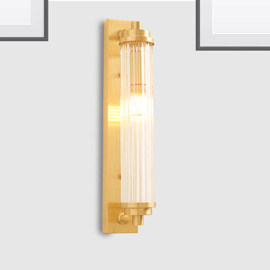 Cylinder Living Room Wall Light Fixture Clear Crystal Pipes LED Contemporary Wall Lighting Gold A Clearhalo 'Modern wall lights' 'Modern' 'Wall Lamps & Sconces' 'Wall Lights' Lighting' 1933555