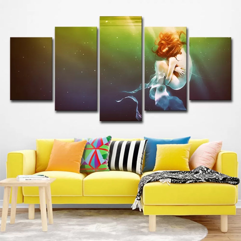 Fantasy Unconscious Mermaid Painting Green Multi-Piece Wall Art Print for Living Room Clearhalo 'Art Gallery' 'Canvas Art' 'Contemporary Art Gallery' 'Modern' Arts' 1933620