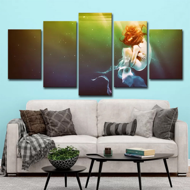 Fantasy Unconscious Mermaid Painting Green Multi-Piece Wall Art Print for Living Room Clearhalo 'Art Gallery' 'Canvas Art' 'Contemporary Art Gallery' 'Modern' Arts' 1933621