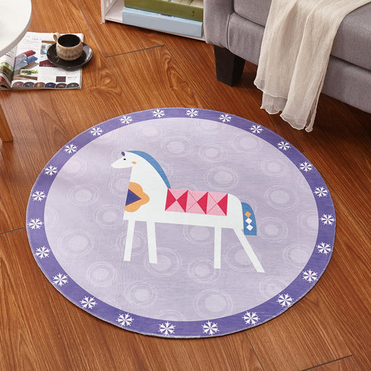 Kids Bedroom Rug in Pink and Purple Animal Horse Bear Print Rug Polyester Stain-Resistant Area Rug Purple