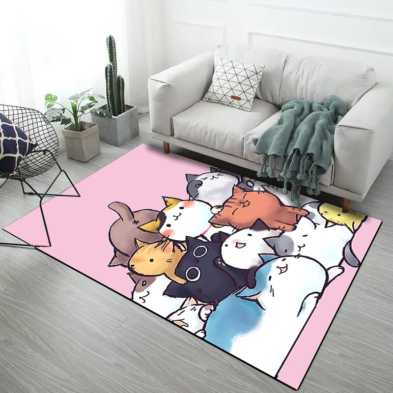 Cute Kids Rug in Black and Pink Animal Cat Dog Pattern Rug Polyester Machine Washable Carpet for Children's Room Pink Clearhalo 'Area Rug' 'Rug' 1933695