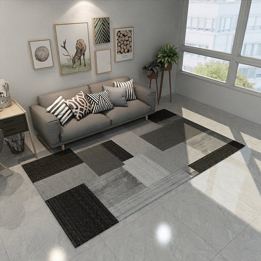 Scandinavian Modern Rug in Grey and Black Abstract Geometry Pattern Rug Polyester Non-Slip Carpet for Home Decoration Black