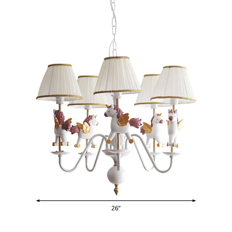 Kids White Pendant Light Unicorn 5 Bulbs Metal Chandelier with Fabric Shade for Girls Bedroom Clearhalo 'Ceiling Lights' 'Chandeliers' Lighting' options 193372