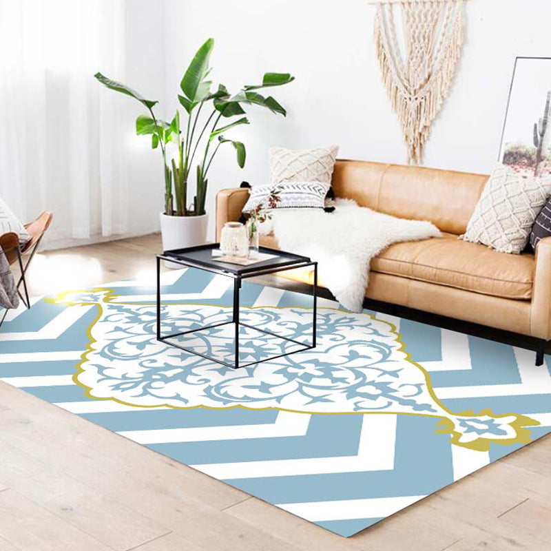 Blue and White Moroccan Rug Polyester Medallion Pattern Rug Pet Friendly Washable Anti-Slip Backing Carpet for Decoration Clearhalo 'Area Rug' 'Moroccan' 'Rugs' Rug' 1933732
