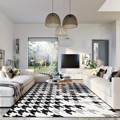 Modernist Houndstooth Pattern Rug White and Black Polyester Rug Non-Slip Pet Friendly Washable Are Rug for Bedroom White Clearhalo 'Area Rug' 'Modern' 'Rugs' Rug' 1933781
