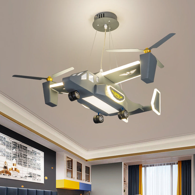 Helicopter Figure Chandelier Lighting Cartoon Style Metal LED Boy Room Ceiling Pendant Light in Grey Grey Clearhalo 'Ceiling Lights' 'Chandeliers' Lighting' options 1933791_8d6c1717-86b5-4e88-a3e7-0f1c397ec206