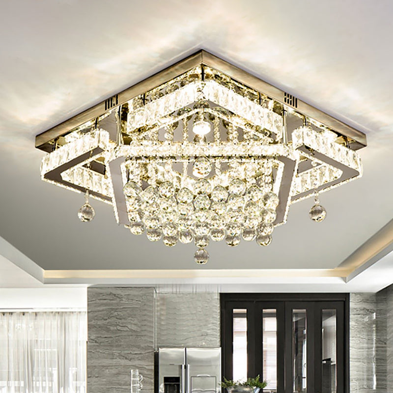 Clear Crystal Square Ceiling Flush Mount Simple LED Flushmount Light in Warm/White Light, 18"/23.5" W Clear Clearhalo 'Ceiling Lights' 'Close To Ceiling Lights' 'Close to ceiling' 'Flush mount' Lighting' 1933813