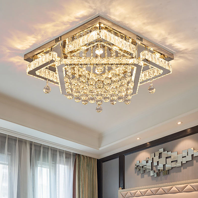 Clear Crystal Square Ceiling Flush Mount Simple LED Flushmount Light in Warm/White Light, 18"/23.5" W Clearhalo 'Ceiling Lights' 'Close To Ceiling Lights' 'Close to ceiling' 'Flush mount' Lighting' 1933814