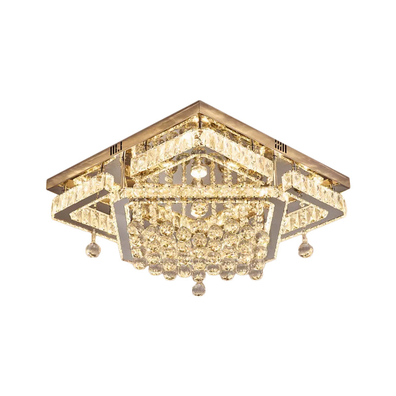 Clear Crystal Square Ceiling Flush Mount Simple LED Flushmount Light in Warm/White Light, 18"/23.5" W Clearhalo 'Ceiling Lights' 'Close To Ceiling Lights' 'Close to ceiling' 'Flush mount' Lighting' 1933815