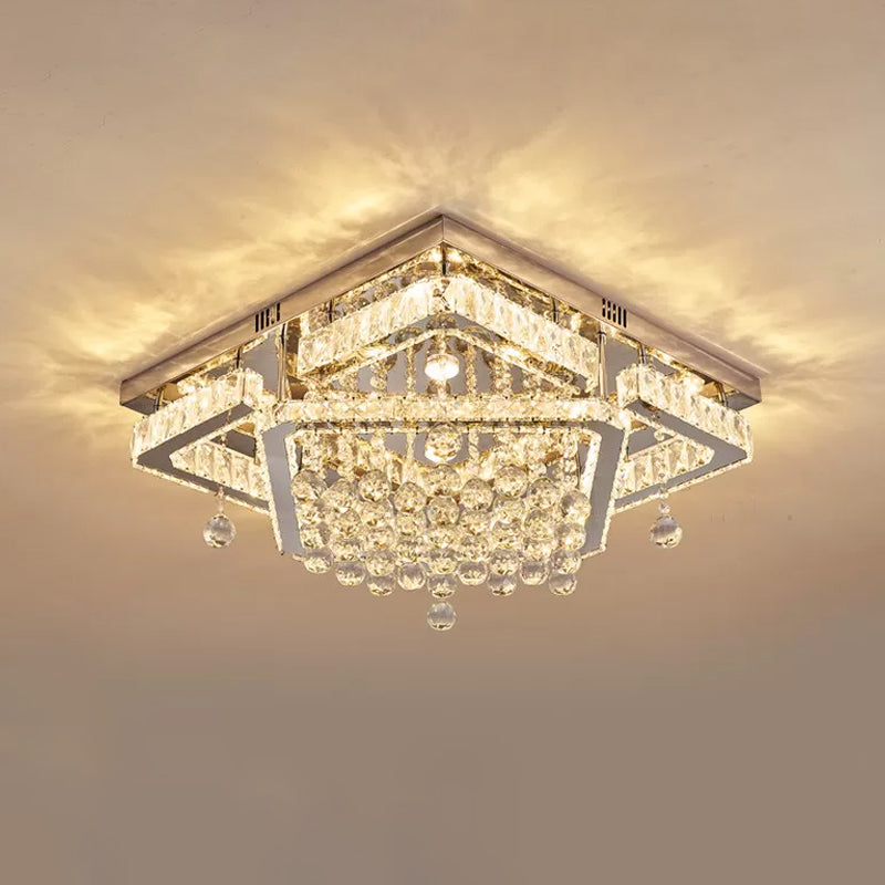 Clear Crystal Square Ceiling Flush Mount Simple LED Flushmount Light in Warm/White Light, 18"/23.5" W Clearhalo 'Ceiling Lights' 'Close To Ceiling Lights' 'Close to ceiling' 'Flush mount' Lighting' 1933816