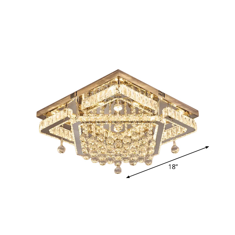 Clear Crystal Square Ceiling Flush Mount Simple LED Flushmount Light in Warm/White Light, 18"/23.5" W Clearhalo 'Ceiling Lights' 'Close To Ceiling Lights' 'Close to ceiling' 'Flush mount' Lighting' 1933817