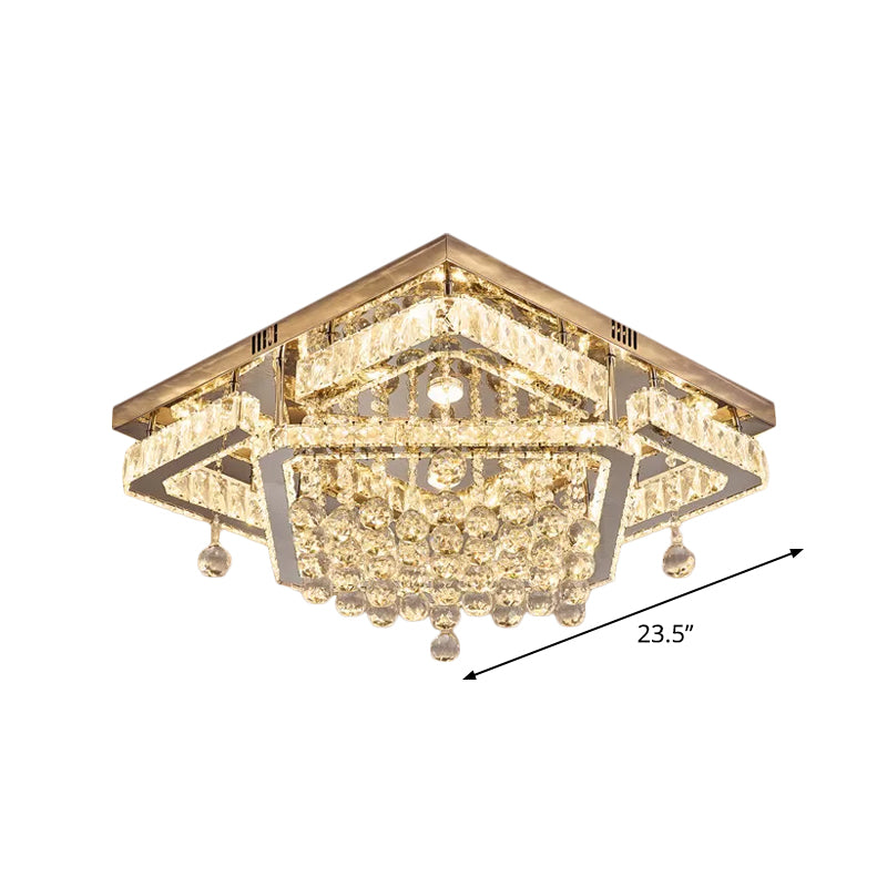 Clear Crystal Square Ceiling Flush Mount Simple LED Flushmount Light in Warm/White Light, 18"/23.5" W Clearhalo 'Ceiling Lights' 'Close To Ceiling Lights' 'Close to ceiling' 'Flush mount' Lighting' 1933818