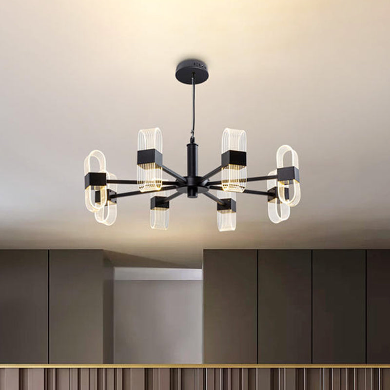 Oblong Hanging Lamp Kit Nordic Metallic 6/8 Heads Black Chandelier Lighting for Living Room Clearhalo 'Ceiling Lights' 'Chandeliers' 'Modern Chandeliers' 'Modern' Lighting' 1933844