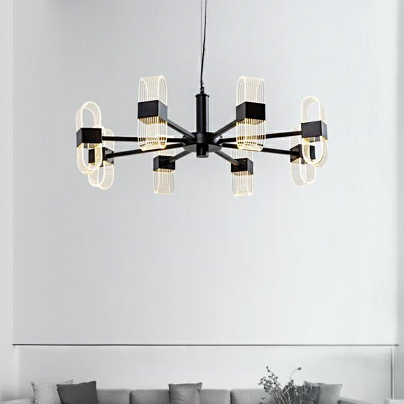 Oblong Hanging Lamp Kit Nordic Metallic 6/8 Heads Black Chandelier Lighting for Living Room Clearhalo 'Ceiling Lights' 'Chandeliers' 'Modern Chandeliers' 'Modern' Lighting' 1933845