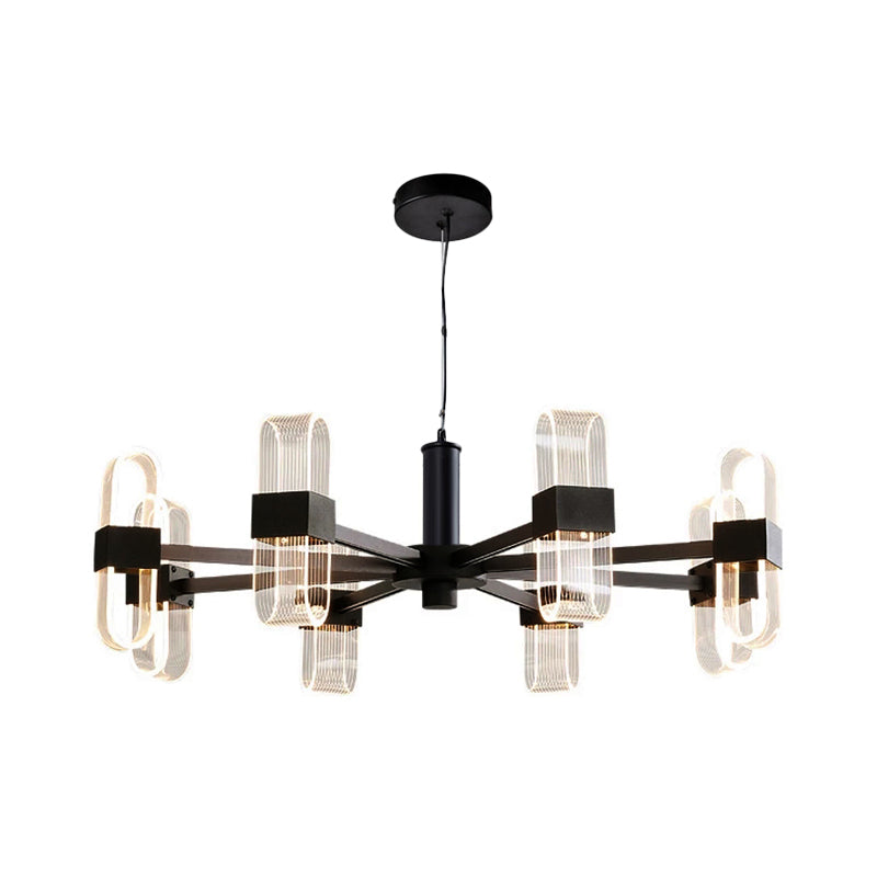 Oblong Hanging Lamp Kit Nordic Metallic 6/8 Heads Black Chandelier Lighting for Living Room Clearhalo 'Ceiling Lights' 'Chandeliers' 'Modern Chandeliers' 'Modern' Lighting' 1933846