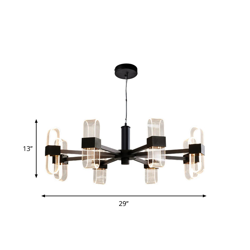 Oblong Hanging Lamp Kit Nordic Metallic 6/8 Heads Black Chandelier Lighting for Living Room Clearhalo 'Ceiling Lights' 'Chandeliers' 'Modern Chandeliers' 'Modern' Lighting' 1933847
