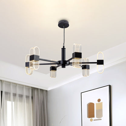 Oblong Hanging Lamp Kit Nordic Metallic 6/8 Heads Black Chandelier Lighting for Living Room 6 Black Clearhalo 'Ceiling Lights' 'Chandeliers' 'Modern Chandeliers' 'Modern' Lighting' 1933848