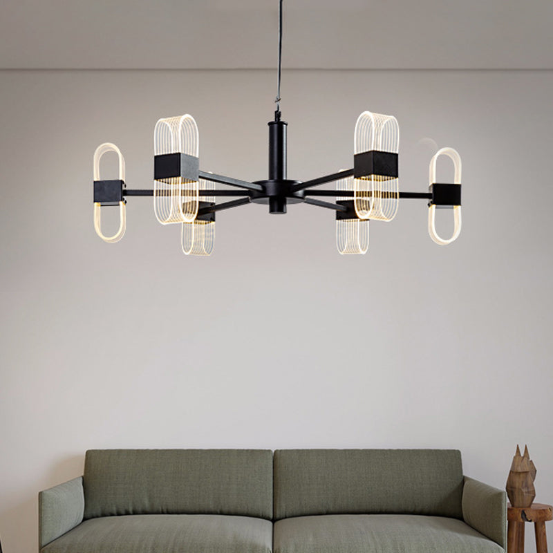 Oblong Hanging Lamp Kit Nordic Metallic 6/8 Heads Black Chandelier Lighting for Living Room Clearhalo 'Ceiling Lights' 'Chandeliers' 'Modern Chandeliers' 'Modern' Lighting' 1933850